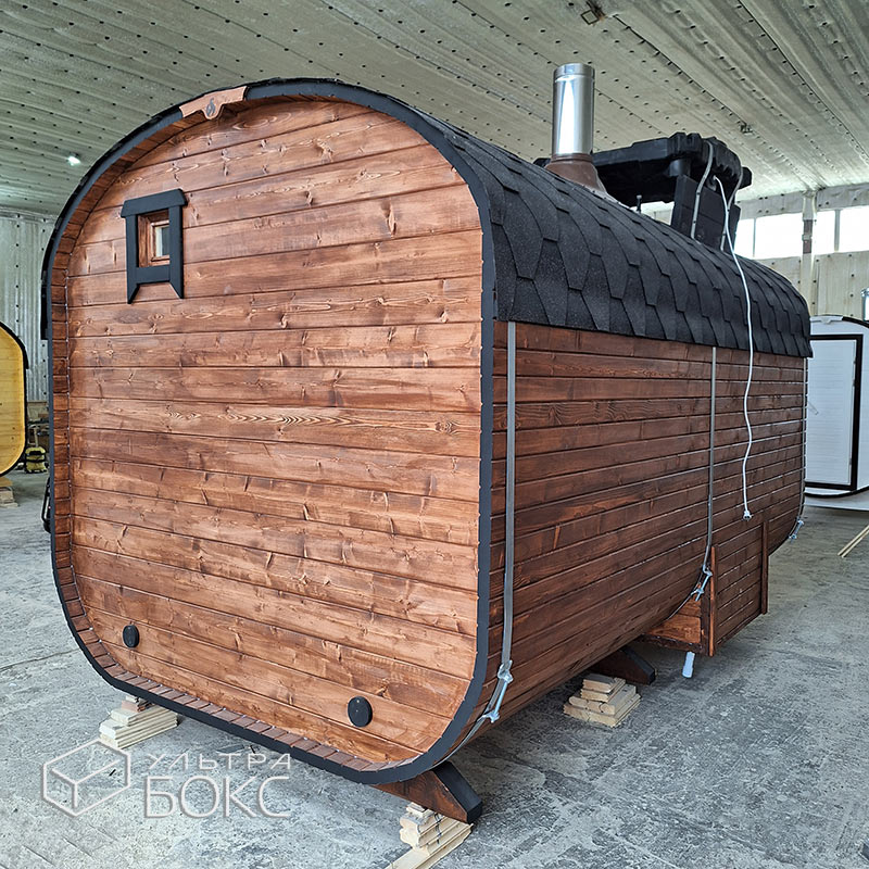 Квадро-Баня сосна 4×2,2 м +ДОПЫ: деревянный козырёк с мягкой кровлей над входом, дверь внутренняя стеклянная на магнитах Сатин матовая белая, душевой поддон, откидной стол, бак для душевой Ель / Кедр — изображение 7