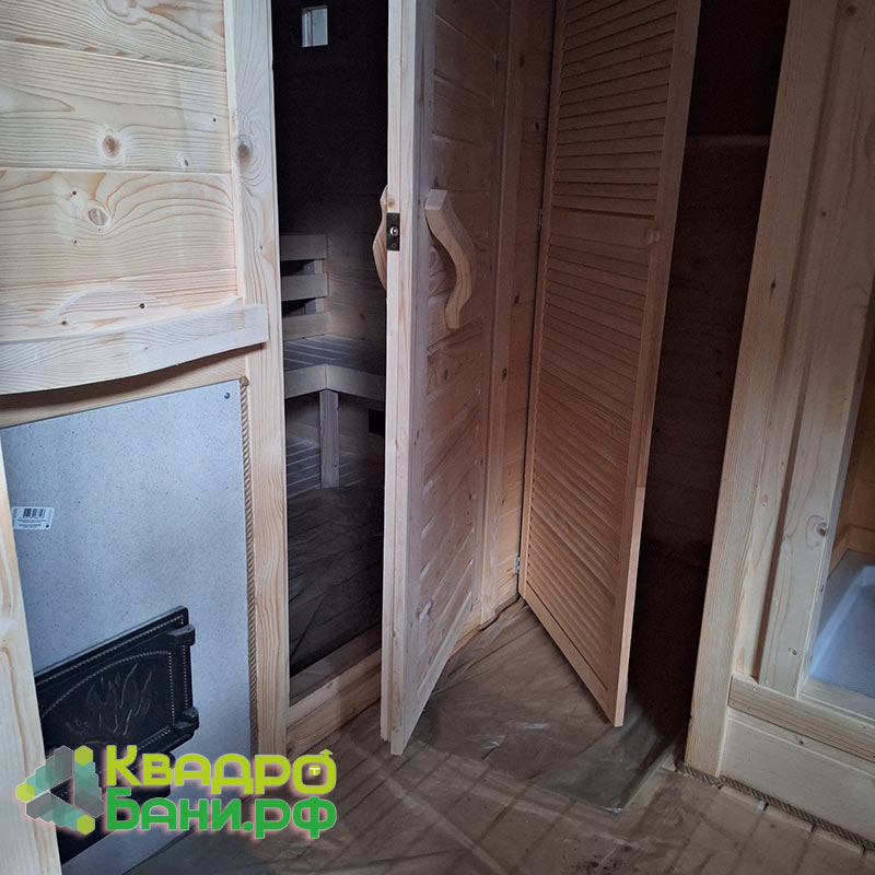 Баня-Гипоид 6 х 2,4 м +ДОПЫ: окно ПВХ с ламинацией в комнате отдыха, дополнительный полок в парной, душевой поддон в помывочном отделении, печь «Везувий» — изображение 8
