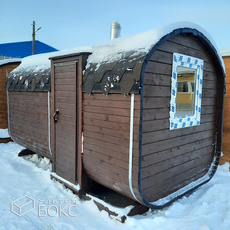 Квадро-Баня 3,9 х 2,2 х 2,2 м СТАНДАРТ топка в парной печь "Емеля", электрика, стол, лавочки, окно ПВХ п/о, форточка деревянная, полоки 2 шт, Ель / Кедр — изображение 3