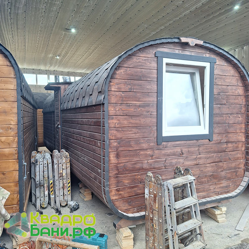 Квадро-Баня 4 х 2,2 м цвет Тик +ДОПЫ: козырёк (над дверью), дверь входная деревянная Стандарт, козырёк (над форточкой), печь на дровах «Везувий Лава», забор вокруг печи (ель) — изображение 29