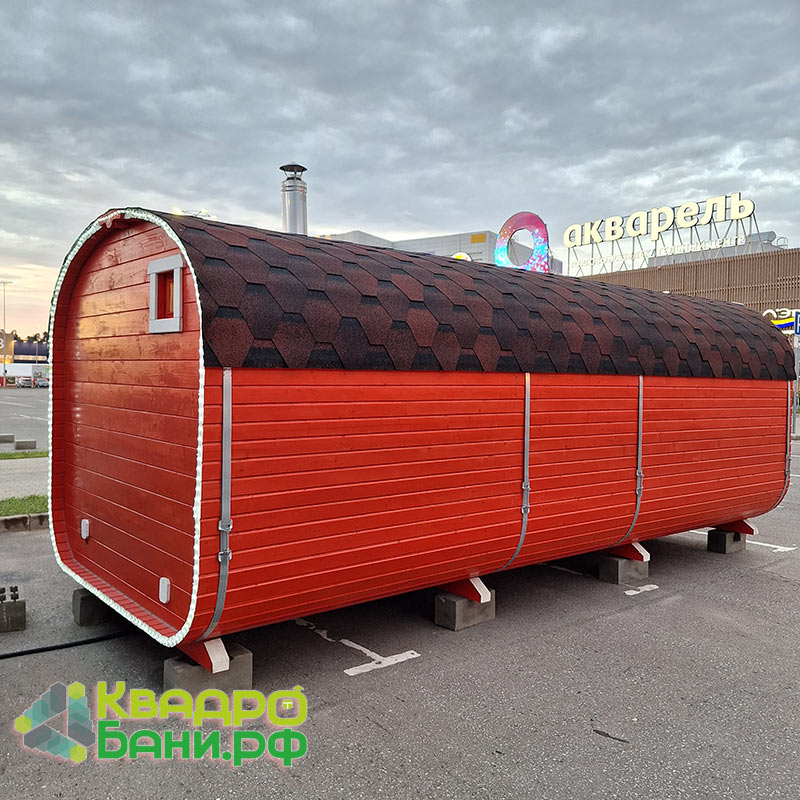 Квадро-Баня 6 х 2,4 м цвет Красный +ДОПЫ: козырёк (над дверью), дверь входная металлическая Россия, окно ПВХ откидное, печь на дровах «Везувий Лава», ступени деревянные — изображение 5