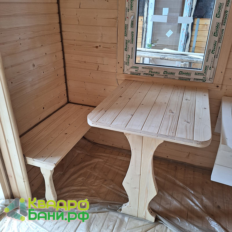 Квадро-Баня 4 х 2,4 м цвет Белый +ДОПЫ: козырёк (над дверью), печь на дровах «Везувий Лава», забор вокруг печи (ель), — изображение 22
