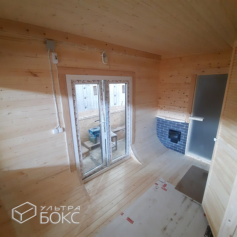 Квадро-Баня Парус 5,9 x 2,4 х 2,5 м из деревянного бруса хвойных пород, электрика, стол, парная с окном-форточкой и сливом под воду, Ель / Кедр — изображение 39