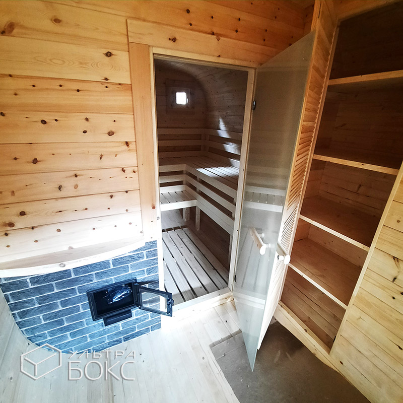 Квадро-Баня Парус 5,9 x 2,4 х 2,5 м из деревянного бруса хвойных пород, электрика, стол, парная с окном-форточкой и сливом под воду, Ель / Кедр — изображение 27