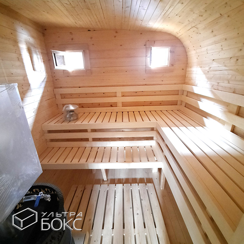 Квадро-Баня Парус 5,9 x 2,4 х 2,5 м из деревянного бруса хвойных пород, электрика, стол, парная с окном-форточкой и сливом под воду, Ель / Кедр — изображение 24