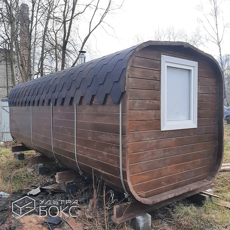 Квадро-баня 600 х 220 см +ДОПЫ: козырёк над входом, дверь внутри стеклянная, проходная коридор - душевая, топка в прихожей печь "Малуша" / "Рада 4_14 S", Ель / Кедр — изображение 2