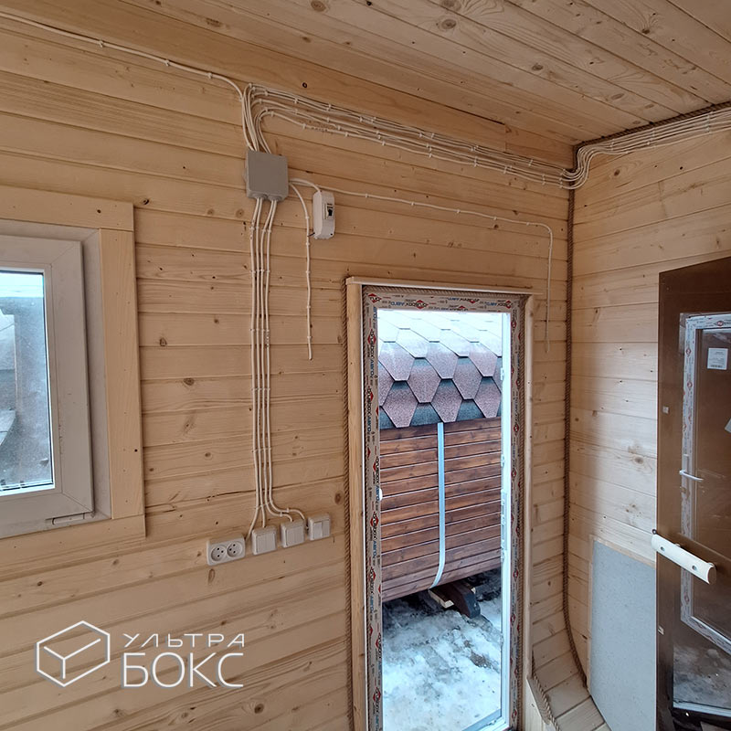 Квадро-Баня Парус 6х2,4х2,6 м +ДОПЫ: раскладное спальное место, печь «Везувий», светильники, ступени деревянные перед входом — изображение 12