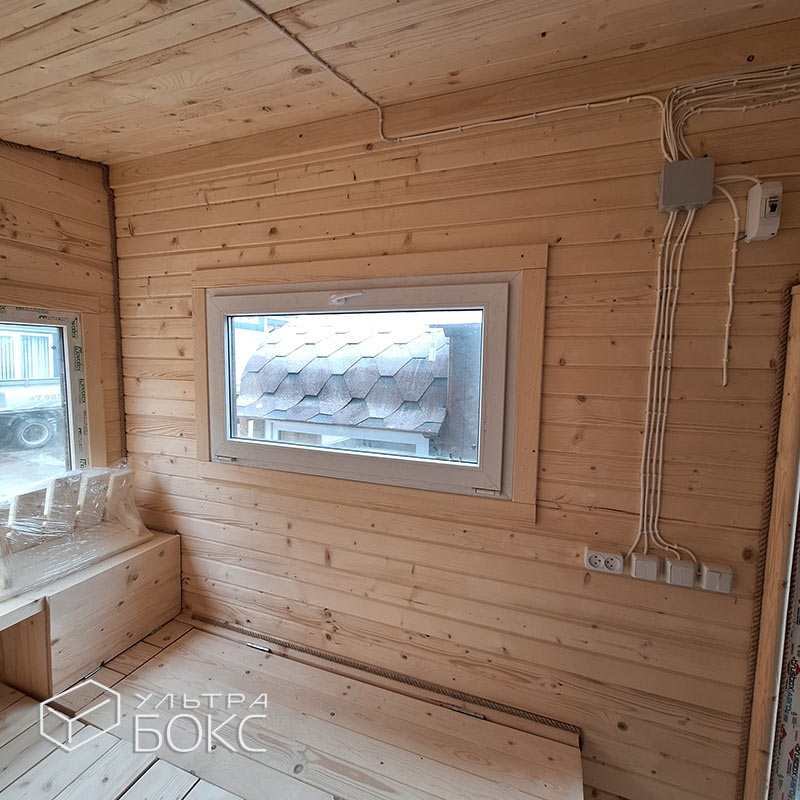 Квадро-Баня Парус 6х2,4х2,6 м +ДОПЫ: раскладное спальное место, печь «Везувий», светильники, ступени деревянные перед входом — изображение 11