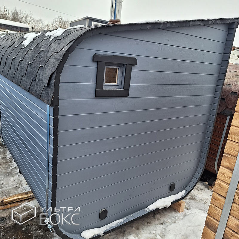 Квадро-Баня Парус 6х2,4х2,6 м +ДОПЫ: раскладное спальное место, печь «Везувий», светильники, ступени деревянные перед входом — изображение 9